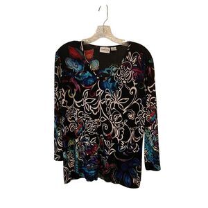 Chico’s Travelers Artsy Vee Neck Top L